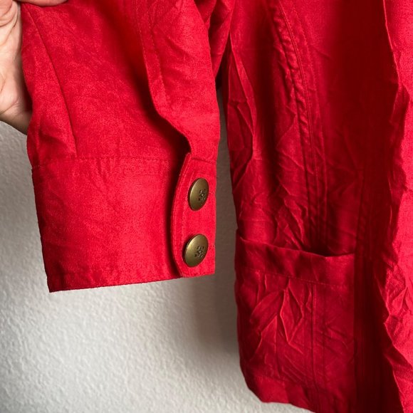 Women's Vintage Multiples red crepe gold button jacket blazer sz M - Picture 3 of 9